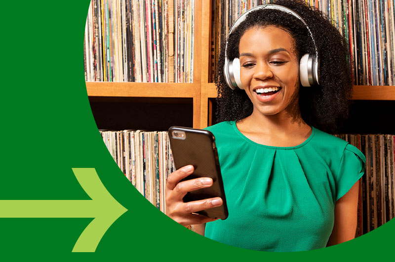 Woman on phone while listening to music