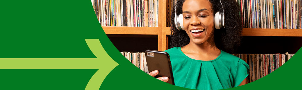 Woman on phone while listening to music