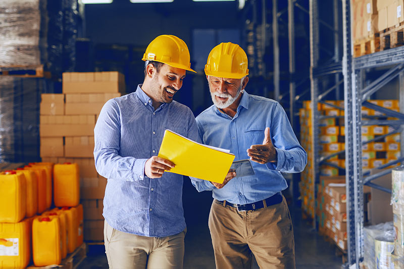 Warehouse business owners consulting data