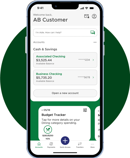Business digital banking app screen